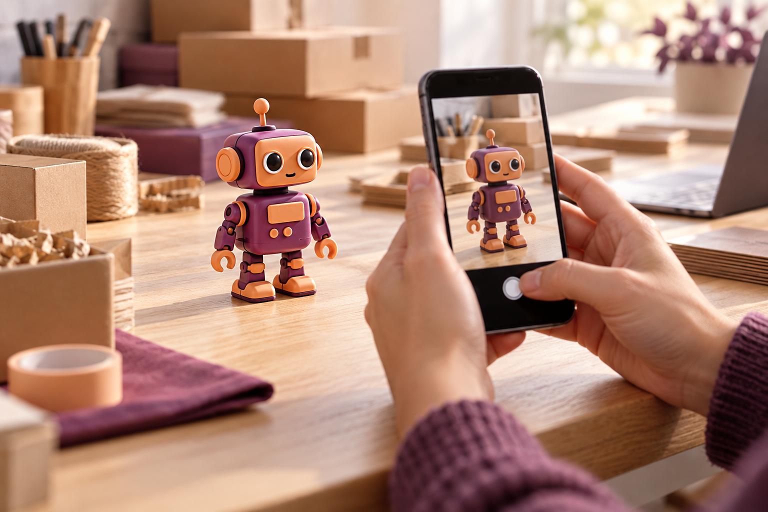 Photographing a toy robot for item research